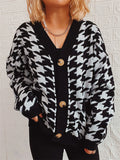 Women's Contrast Color Houndstooth Single Breasted Cardigan Sweater