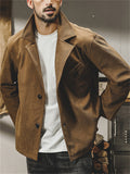 Retro Casual Long Sleeve Stand Collar Corduroy Pattern Coat for Men