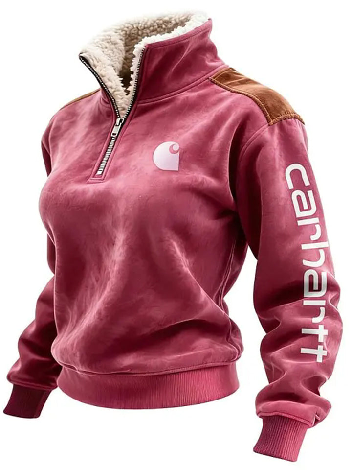 ‌Women's Fleece Lined Pullover 1/4 Zip Stand Collar Sweatshirts with Patch