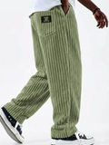 Men Retro Baggy Loose Fit Casual Elastic Waist Corduroy Pants