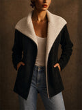 Women Faux Suede Sherpa Lined Open Front Winter Coats