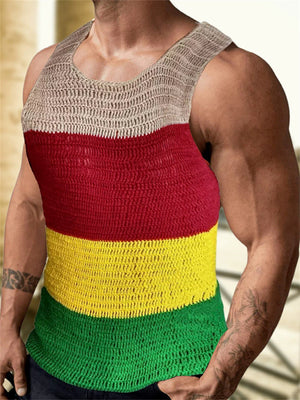 Male's Summer Contrast Color chunky knitted Sleeveless Shirts