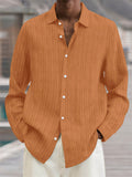 Men's Button Up Long Sleeves Stripe Texture Cotton Linen Shirts