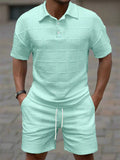 Men's Summer Lapel Waffle Weave Polo Shirt and Shorts Tracksuit