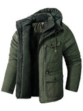 ‌Men's Warm Thermal Lined Outdoor Hooded Coat with Multiple Pockets‌