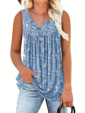 Plus Size Women's Summer Floral Printed Round Neck Sleeveless Shirts
