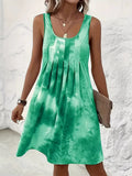 Women's Summer Tie-dye Printed Pleated Sleeveless Tank Dress