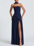 Women's Trendy Solid Color Strapless High Split Evening Dress