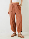 Women's Solid Color Casual Elastic Waist Cropped Pants