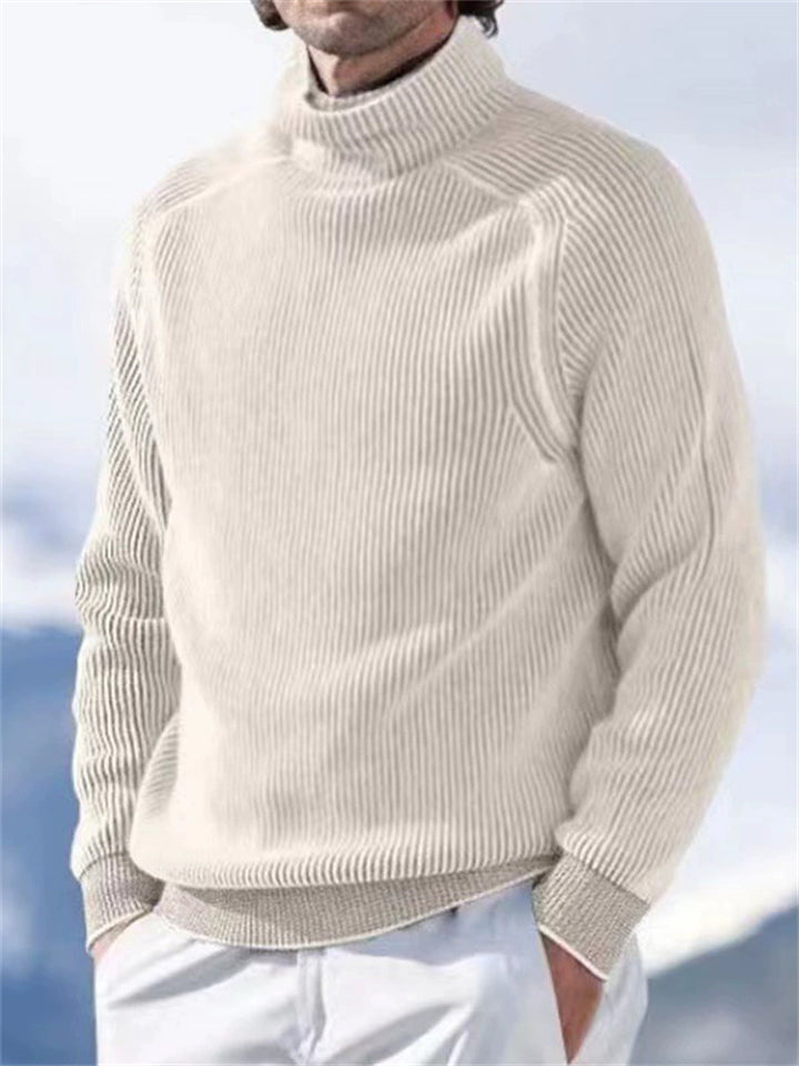 Men's Fashion High Neck Long Sleeve Ribbed Knit Tops