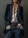 W‌omen's Piping Patchwork Vintage Velvet Jacket