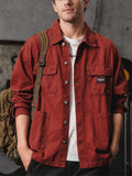 Mens Vintage Multi Pocket Workwear Jacket Casual Utility Shacket