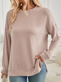 Women's Casual Solid Color Split Round Neck Long Sleeve T-Shirt