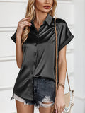 Ladies Gorgeous Short Sleeve Button Down Lapel Elegant Shirt