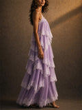 Women Boho Tiered Lace Ruffle Ombre Chiffon Maxi Dress