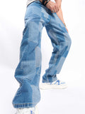 Men's Casual Patch Loose Fit Wide Leg Jeans