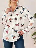 Women's Retro Butterfly Print Lapel Long Sleeve Blouses