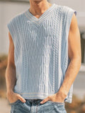 Summer Men's V-Neck Sleeveless Twisted Knitted Vest