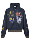 Unisex Street Hip Hop Loose Printed Zip Up Hooded Sweatshirts