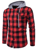 Men's Trendy Plaid Button-up Shirt with Hood