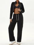 Women's Casual Sporty Cargo Jogger Set Cropped Zip Up Sweatsuit