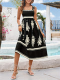 Women's Holiday Style Contrast Color Print Square Strap Dress
