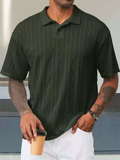 Men's Summer Retro Diamond Weave Textured Short Sleeve Polo Shirts
