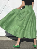 Women's Retro Green High Waist A-Line Midi Skirt