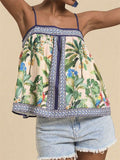 Women's Summer Holiday Style Contrast Color Print Strap Shirts