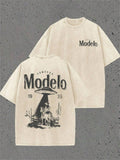 Unisex Modelo Vintage Acid Wash UFO Cowboy Graphic T Shirts