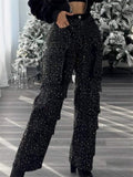 ‌Women's Multi Pocket Cargo Jeans with Rhinestones