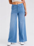 Womens High Waisted Wide Leg Jeans Whisker Denim Pants