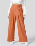 Women's Casual Solid Color Pleated High-Waist Drape Wide Leg Pants