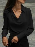 Ladies' Elegant Dopamine Solid Color Long Sleeve Swing Collar Blouses