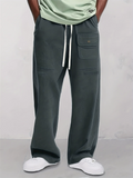 Mens Wide Leg Cargo Pants Drawstring Utility Trousers with Muti Pockets