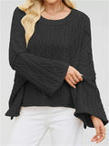 Women's Loose Solid Color Crochet Round Neck Asymmetric Hem Sweaters