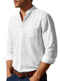 Men's Causal Linen Solid Color Pocket Long Sleeve Shirts