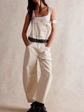 Women Casual Loose Fit Denim Cargo Overalls Baggy Jeans Jumpsuit