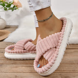 Cute Fluffy Candy Color Cross Strap Home Slippers for Women