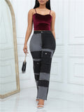 Casual Patchwork Contrast Color Jeans for Women