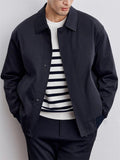 Korean Style Men's Long Sleeve Waist Length Solid Color Lapel Jacket