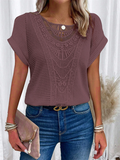 Women's Summer Solid Color Lace Stitching Short Sleeve Shirts