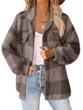 Female Casual Thermal Lapel Button Plaid Cashmere Coat
