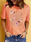 Women's Daisy Flower Print Round Collar Casual T-shirts