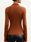 ‌Women's Elegant Pleated Slim Fit High-Neck Ruched Long Sleeve Shirts