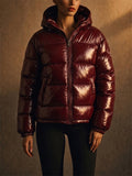 Women Shiny Glossy Winter Hooded Puffer Coats