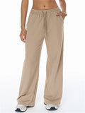 ‌Autumn Drawstring Cotton Loose Fit Sporty Straight Pants for Women