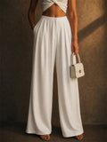 Women High Waist Wide Leg Pleated Chic Office Dress Trousers