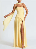 Women's Trendy Solid Color Strapless High Split Evening Dress