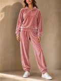 Women Velvet Hoodie and Jogger Pants Two Piece Tracksuit Set